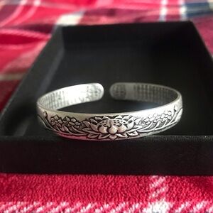Sterling Silver Floral Lotus Cuff Bracelet